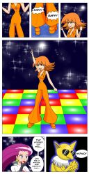  comic dancing femsub hypno jessie megatronman misty nintendo orange_hair pokemon pokemon_(anime) pokemon_(creature) red_hair team_rocket text 