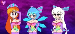  alternate_costume blue_hair bow breasts choker cirno cleavage costume crossover eye_color_change female_only femsub fingerless_gloves fujiwara_no_mokou gloves hand_on_hip happy_trance hong_meiling hypnoscream large_breasts long_hair malamar_outfit multiple_girls multiple_subs nintendo opera_gloves orange_hair pokemon pokemon_legends_z-a pokemon_x_and_y purple_eyes saluting smile thighhighs touhou very_long_hair white_hair 
