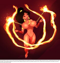 aladdin_(series) black_hair breasts chains clitoris_piercing dancing disney earrings femsub flame garg22_(manipper) happy_trance harem_outfit jewelry large_breasts loincloth long_hair magic maledom manip nipple_piercing piercing princess princess_jasmine see-through text topless western