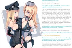 artist_request bismarck_(kantai_collection) blonde_hair breast_press breasts caption caption_only femdom iowa_(kantai_collection) kantai_collection large_breasts long_hair manip multiple_doms nobody67_(manipper) smile symbol_in_eyes symmetrical_docking text