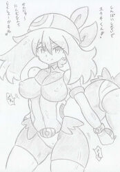  ass banshou blush bottomless breasts cosplay dazed empty_eyes expressionless female_only femsub greyscale happy_trance hat heart large_breasts may nintendo pokemon pokemon_ruby_sapphire_and_emerald short_hair smile taimanin_(series) taimanin_asagi text thighhighs traditional translation_request 