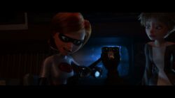  animated animated_gif breasts disney elastigirl expressionless femdom femsub goggles helen_parr hypnotic_accessory large_breasts open_mouth screencast short_hair spoilers super_hero tech_control the_incredibles 