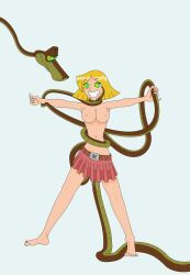 absurdres barefoot blonde_hair breasts clover coils crotch_rub disney drool feet femsub happy_trance hypnotic_eyes kaa kaa_eyes large_breasts nipples pussy_juice ruiz short_hair simple_background skirt snake the_jungle_book topless totally_spies western