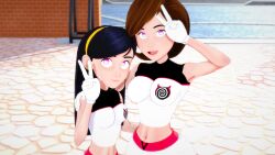 3d black_hair brown_hair enemy_conversion femsub finalheart happy_trance helen_parr midriff milf mother_and_daughter purple_eyes tagme team_hypno the_incredibles unusual_pupils v violet_parr