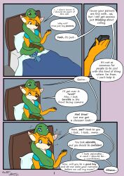  androgynous bed before_and_after comic consensual fox_boy furry good_sub_conditioning hypnotic_eyes kaa_eyes male_only maledom malesub original phone quinn_(stranger1500) sitting snake stranger1500 sylvester_(stranger1500) text wholesome 