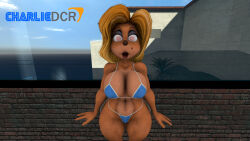 3d bandicoot_girl blonde_hair breasts charliedcr cleavage crash_bandicoot_(series) female_only femsub furry isabella_(crash_team_racing) large_breasts open_mouth source_filmmaker spiral_eyes standing symbol_in_eyes tongue