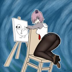  absurdres ass breasts chair clothed dick_butt eagle_bacon fate/grand_order fate_(series) femsub from_behind hair_covering_one_eye hokusai_katsushika horribleville large_ass looking_at_viewer looking_back maledom mashu_kyrielight meme octopus paint pantyhose parasite pink_hair possession purple_eyes signature skirt smirk smug tie tree._you&rsquo;ve_been_good_to_us 