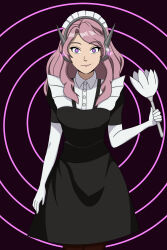  antenna black_clover blue_eyes clefla eyebrows_visible_through_hair female_only fembot femsub frills gloves glowing glowing_eyes happy_trance headphones long_hair maid maid_headdress opera_gloves pink_eyes pink_hair shirt simple_background smile solo spiral spiral_background standing tech_control vanessa_enoteca 