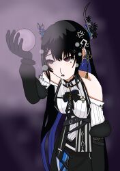  absurdres black_hair bubble clothed dazed drool empty_eyes esbypno female_only femsub hololive hololive_english horns hypnotic_orb nerissa_ravencroft open_mouth red_eyes solo standing virtual_youtuber 