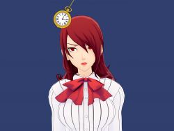  3d animated clothed female_only femsub koikatsu! lunastra mitsuru_kirijo persona_(series) persona_3 pocket_watch red_eyes red_hair simple_background smile spiralwash_eyes video 