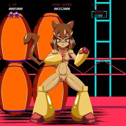 breasts cat_ears cat_girl cat_tail donkey_kong_(series) empty_eyes english_text femsub gameoverse gorilla_girl humor idpet kit_bodega_(gameoverse) mario monkey_girl nintendo nude open_mouth parody pet_play ring_eyes spiral_eyes tail text tie user_interface