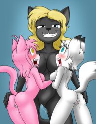  anus ass ass_grab black_skin blonde_hair blue_eyes bottomless breasts cat_girl cleavage collarbone drool female_only femdom femsub fox_girl furry grey_hair grey_skin happy_trance leaning_forward multiple_girls multiple_subs nude open_mouth pink_hair pink_skin pussy pussy_juice sandwich_anomaly simple_background size_difference smile smug spiral_eyes standing tongue tongue_out topless wolf_girl yellow_eyes yuri 