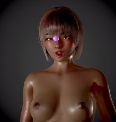  3d blush bottomless breasts brown_hair ceaun5x5 cleavage collarbone erect_nipples expressionless female_only femsub nude open_mouth orange_eyes original red_lipstick short_hair small_breasts solo stacy_(ceaun5x5) topless 