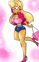 aaftermidnight bimbofication blonde_hair brain_drain breast_expansion breasts cleavage confused disney female_only femsub gravity_falls high_heels large_breasts lipstick long_hair shorts solo unhappy_trance wendy_corduroy