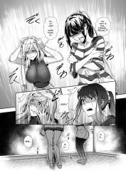 breasts comic duokuma female_only ghost greyscale hard_translated hyoui_lover large_breasts monochrome multiple_girls possession tagme text translated