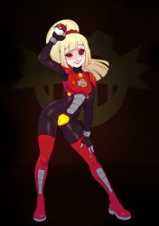  black_sclera blonde_hair bodysuit breasts clothed corruption crossover dr_eggman enemy_conversion evil_smile eye_color_change eyeshadow flechitas lillie_(pokemon) lipstick long_hair looking_at_viewer makeup nintendo pokeball pokemon pokemon_sun_and_moon red_eyes smile solo sonic_the_hedgehog_(series) tight_clothing 