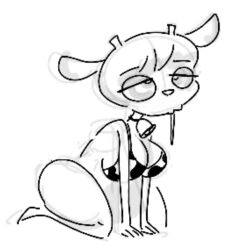 atomic_slug breasts cow dazed drool female_only femsub furry horns lammy_lamb large_breasts pet_play simple_background sketch solo spiral_eyes symbol_in_eyes thighs um_jammer_lammy