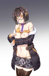  artist_request belt blade_and_soul blush breasts brown_hair character_request collar empty_eyes erect_nipples female_only femsub glasses hair_ribbon hypnotic_accessory kabuto93_(manipper) magic manip necklace nipples orange_eyes ribbon short_hair thighhighs topless 