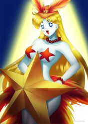 blonde_hair breasts female_only femsub hadant happy_trance large_breasts lipstick long_hair makeup necklace pale_skin pasties sailor_moon_(series) sailor_venus signature simple_background solo star_pasties symbol_in_eyes watermark