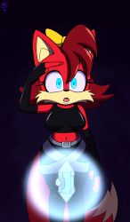 clothed crystal dr._chaos expressionless female_only femsub fiona_fox fox_girl furry glowing glowing_eyes open_mouth red_hair saluting sonic_the_hedgehog_(series) standing standing_at_attention tech_control