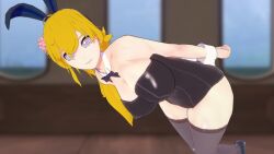 3d animated_eyes_only arms_behind_back austinrose78 bangs bare_shoulders blonde_hair bow bunny_ears bunny_girl bunnysuit cleavage cuffs expressionless femsub flower flower_in_hair hair_ornament happy_trance koikatsu! large_breasts leotard long_hair looking_at_viewer purple_eyes rwby shoes smile socks spiral_eyes thighhighs video yang_xiao_long