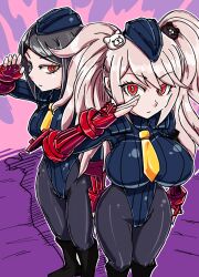  arm_bands aura black_hair blonde_hair boots dangan_ronpa empty_eyes expressionless female_only femsub fingerless_gloves gloves glowing hair_ornament hat junko_enoshima large_breasts leotard looking_at_viewer mukuro_ikusaba multiple_girls multiple_subs red_eyes saluting shadaloo_dolls short_hair shoulder_pads standing standing_at_attention street_fighter thick_thighs tie tousyoku twintails 