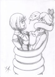 absurdres alternate_costume androgynous_dom blush breast_press breasts cleavage coils crossover femsub forked_tongue gag greyscale happy_trance iashmoreart large_breasts nintendo open_mouth princess princess_peach pyra_(xenoblade) restrained royalty short_hair sketch slit_pupils snake spiralwash_eyes sub_on_sub super_mario_bros. symmetrical_docking tongue tongue_out xenoblade_chronicles xenoblade_chronicles_2