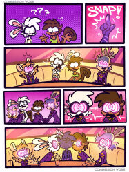 bunny_girl comic drone dronification giraffe200 hypnotized_hypnotist latex mouse_girl multiple_girls multiple_subs original resisting spice_spells spiral_eyes squirrel_girl symbol_in_eyes tagme text