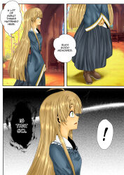  asia_argento blonde_hair clothed comic dialogue dress english_text green_eyes high_school_dxd kalawarner long_hair speech_bubble surprised tagme text tuksoil 