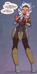 ahsoka_tano alien alien_girl before_and_after blue_eyes clothed dialogue female_only orange_skin speech_bubble star_wars tagme text wrenzephyr2