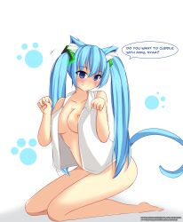blue_hair blush bottomless breasts empty_eyes female_only femsub large_breasts long_hair miku_hatsune open_mouth text vocaloid yakai