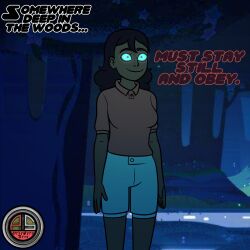  black_hair connie_maheswaran female_only femsub happy_trance ordeper_arts smile standing standing_at_attention steven_universe text 