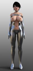 3d bayonetta bayonetta_(series) breasts breasts_outside collar female_only fembot femsub glasses graybot high_heels large_breasts open_clothes solo standing standing_at_attention tech_control theheckle whitewash_eyes
