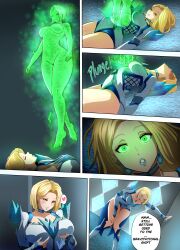  absurdres aura blonde_hair blue_lipstick blush breast_fondling breasts closed_eyes cloverdraw04 comic dialogue doctor_strange earrings emma_frost english_text eye_color_change femsub floating glowing glowing_eyes green_eyes heart lipstick lying makeup maledom marvel_comics marvel_rivals nail_polish on_back possession possessionhub short_hair speech_bubble super_hero tagme text x-men 