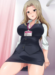  altered_common_sense ass brown_eyes brown_hair cleavage collarbone comic empty_eyes female_only femsub happy_trance kaiga large_breasts long_hair necklace no_panties saimin_appli_ver._666 skirt smile solo washimiya_shouko 