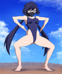 ayame_(gundam_build_divers) black_hair body_control femsub gundam_(series) gundam_build_divers hai_(h81908190) haigure leotard long_hair mask swimsuit