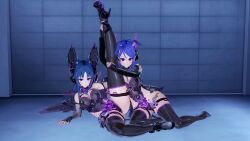  3d animal_ears barcode bare_shoulders blue_hair boots breasts cables cleavage empty_eyes evilfall_(yaokisub) expressionless fake_animal_ears female_only femsub fishnets gloves happy_trance high_heels jst1782 koikatsu! leotard long_hair looking_at_viewer multiple_girls multiple_subs opera_gloves purple_eyes rubber see-through smile spread_legs tech_control thigh_boots thighhighs tubes wires 