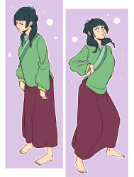 barefoot before_and_after chicken_pose clothed dazed efalabrino feet female_only femsub freckles green_hair hair_ribbon leaning_forward long_skirt looking_back maomao open_mouth purple_eyes skirt solo the_apothecary_diaries tied_hair toga