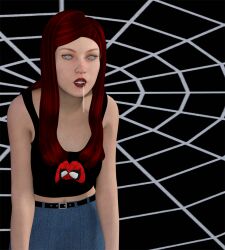 3d drool female_only femsub marvel_comics mary_jane_watson red_hair solo spiderweb spiral_eyes super_hero symbol_in_eyes theheckle