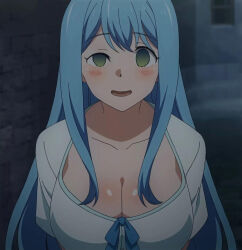 blue_hair blush cleavage collarbone confused dazed empty_eyes female_only femsub happy_trance ivatent_(manipper) kenja_no_mago long_hair open_mouth sicily_von_claude smile