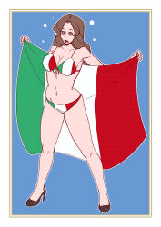 bikini brown_hair cara_(bewitchingcara) dazed drool efalabrino female_only femsub flag_bikini high_heels spiral_eyes thong