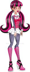 black_hair boots draculaura expressionless fangs female_only femsub knee-high_boots monster_girl monster_high multicolored_hair pink_hair sigfried028 spiral_eyes standing standing_at_attention symbol_in_eyes twintails vampire