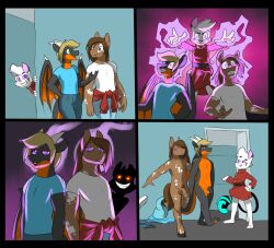  before_and_after belt bottomless cat_boy clothed comic dragon_boy erection furry hooves horns horse_boy jacket kaa_eyes long_hair magic male_only maledom malesub metal non-human_feet nude original penis sled_(sledmetodeath) topless undressing 
