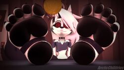 animal_ears arcticchilifries choker clothed collar crop_top earrings feet female_only femsub foot_focus furry happy_trance helluva_boss loona_(helluva_boss) non-human_feet paws pendulum piercing pocket_watch red_eyes restrained smile spiral_eyes tagme watermark wolf_girl