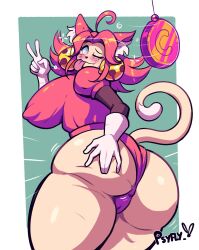  ahoge ass ass_focus ass_grab blush breasts cat_ears cat_girl deltarune female_only femsub from_behind furry gloves happy_trance huge_ass mad_mew_mew pendulum psyfly smile spiral spiral_eyes symbol tail thick_thighs thighs tongue tongue_out transfem transgender_identity undertale v 