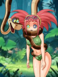  bikini coils crotch_rub dinosaur_king disney erect_nipples erect_nipples_under_clothes fellatio heterosexual kaa kaa_eyes lewdlygod1 oral penis red_hair scrunchie snake sunglasses the_jungle_book zoe_drake 