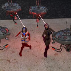  0wickedraven0 3d bare_shoulders beam bodysuit boots brown_hair cleavage closed_eyes dildo eye_mask female_only femsub fingerless_gloves garter gloves leotard light-ning_(czart21) lipstick long_hair multiple_girls multiple_subs open_mouth opera_gloves original purple_hair red_lipstick resisting robot see-through spellbinder_kelsie super_hero thigh_boots 