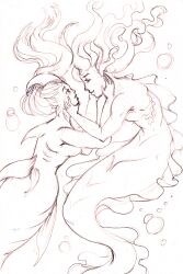  charm_(spell) femsub justsketchingviolets long_hair maledom mermaid seductive_smile sketch underwater 