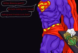 ass ass_focus bizarro_superman bulge cape dc_comics dialogue masculinization nipples raygun speech_bubble super_hero superman_(series) tight_clothing tights underwear
