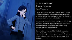 aware black_hair blue_eyes brown_eyes character_profile cigarette clothed cyanstargazer english_text female_only glasses heterochromia long_hair miss_shiriki_(cyanstargazer) original smoking solo text